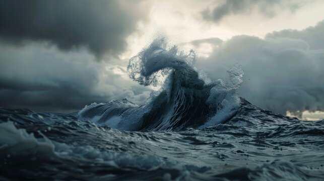 wave in the middle of the sea with stormy winds on a cloudy day in high resolution and high quality. concept sea, wave, storm