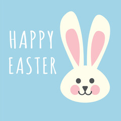 Drawing of a rabbit on a blue background with the inscription Happy Easter. Vector illustration.