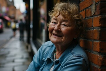 Portrait of happy senior woman looking at the camera in the city
