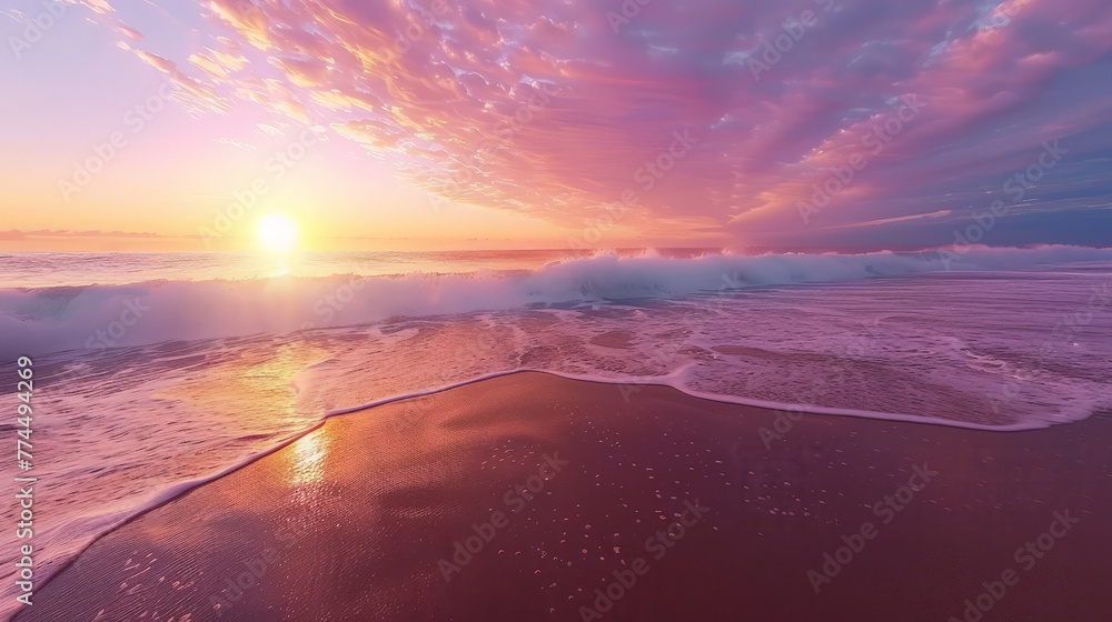 Wall mural colorful ocean beach sunrise.