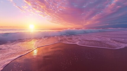 Colorful ocean beach sunrise. - obrazy, fototapety, plakaty