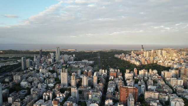 Drone videos over the city of Buenos Aires in Argentina. Palermo neighborhood  with views in all directions. Summer season