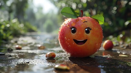 Cute happy smiling apple character. Created with Generative AI.
