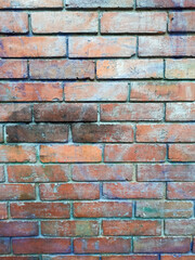Grungy texture of a distressed and stained old brick wall background.