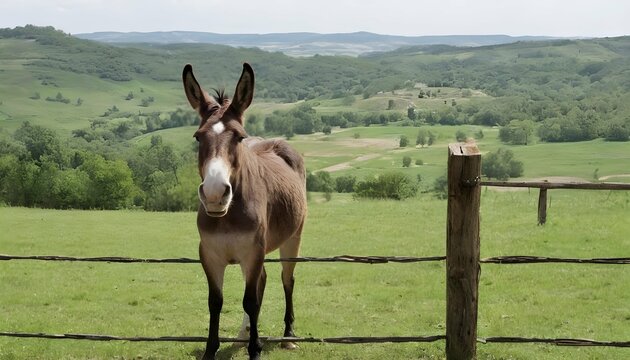 A Mule Standing At A Fence Looking Out Over A Pic