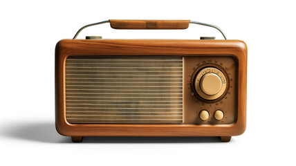 Vintage wooden radio with a dial and knobs.