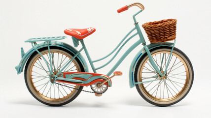 Retro styled bicycle with basket isolated on white.