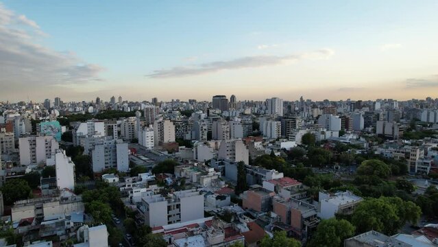 Drone videos over the city of Buenos Aires in Argentina. Palermo neighborhood  with views in all directions. Summer season