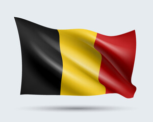 Vector illustration of 3D-style flag of Belgium isolated on light background. Created using gradient meshes, EPS 10 vector design element from world collection - obrazy, fototapety, plakaty