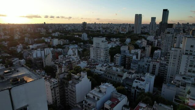 Drone videos over the city of Buenos Aires in Argentina. Palermo neighborhood  with views in all directions. Summer season