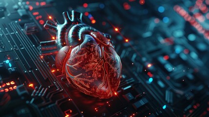 Fototapeta premium Anatomy of human heart on ecg medical background. 3d render. Heart in technological theme concept.