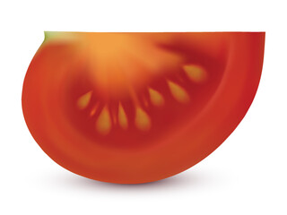 Ripe juicy tomato slice isolated on white background. Vector illustration created using gradient meshes