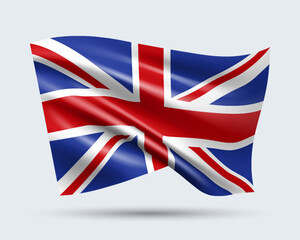 Vector illustration of 3D-style flag of United Kingdom isolated on light background. Created using gradient meshes, EPS 10 vector design element from world collection
