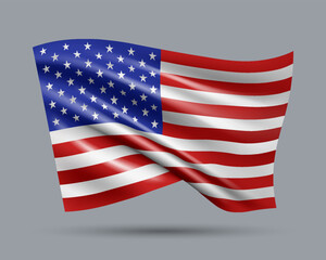 Vector illustration of 3D-style flag of USA isolated on light background. Created using gradient meshes, EPS 10 vector design element from world collection