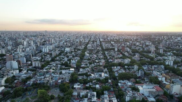 Drone videos over the city of Buenos Aires in Argentina. Palermo neighborhood  with views in all directions. Summer season