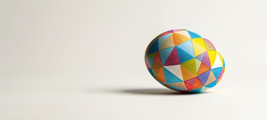 Geometric Patterned Easter Egg - Minimalistic Design on White Background with Copy Space - Contemporary Holiday Decoration