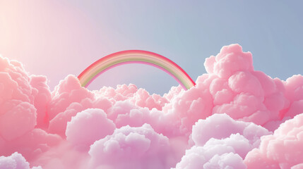 dreamlike soft pink cloudscape with subtle rainbow arching - obrazy, fototapety, plakaty