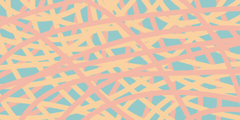 Seamless doodle abstract chaotic lines pattern-background in yellow, pink and blue colors. Hand drawn colorful vector illustration for banners, wallpaper, textile, wrapping. Editable stroke	