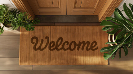 Welcome Mat At Front Door Of House. Generative AI. - 774498800