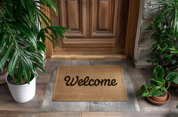 Welcome Mat At Front Door Of House. Generative AI. - 774498814