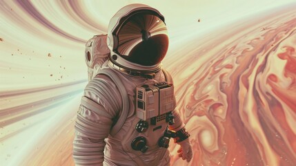 astronaut observing saturn - obrazy, fototapety, plakaty