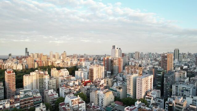 Drone videos over the city of Buenos Aires in Argentina. Palermo neighborhood  with views in all directions. Summer season