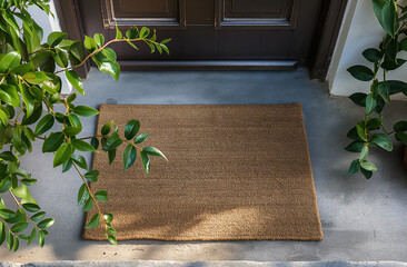Blank Welcome Mat At Custom Front Door of House. Generative AI. - 774499081
