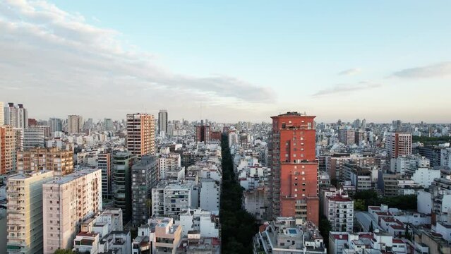 Drone videos over the city of Buenos Aires in Argentina. Palermo neighborhood  with views in all directions. Summer season