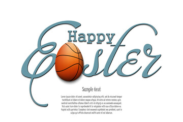 Happy Easter. Egg in the form of a basketball ball