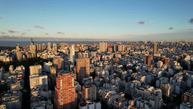 Drone videos over the city of Buenos Aires in Argentina. Palermo neighborhood  with views in all directions. Summer season