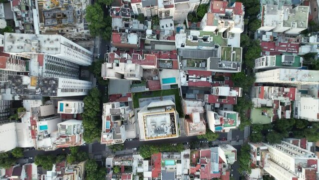 Drone videos over the city of Buenos Aires in Argentina. Palermo neighborhood  with views in all directions. Summer season