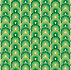 Retro Modern 1970s Style Green Circles On Cream Pattern