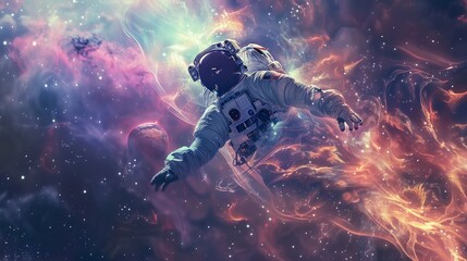 astronaut emerging from a cloud of star dust - obrazy, fototapety, plakaty