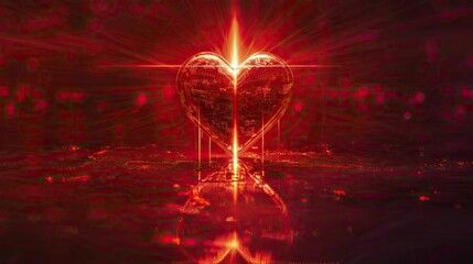 A digital masterpiece symbolizing the intersection of faith and love, a radiant heart and cross on a vibrant red backdrop.