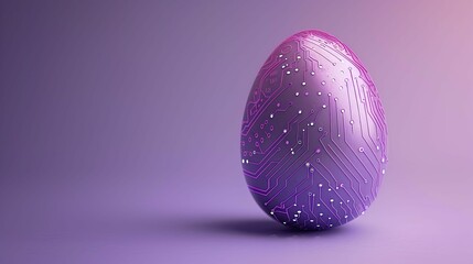 An Easter egg adorned with circuit designs on a lavender backdrop symbolizes fresh beginnings and technological advancement.