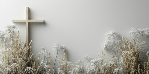 Embracing clean lines and serene hues, financial growth finds simplicity amidst Cross and Scandinavian minimalism on a crisp white backdrop. - obrazy, fototapety, plakaty