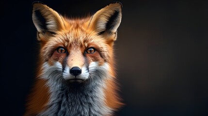 Close-up Portrait of Watchful and Majestic Red Fox against Dark Background - obrazy, fototapety, plakaty