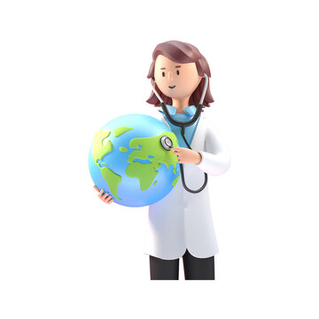 Doctor Checking the World. 3d render isolated transparent