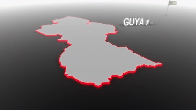 3d animated map of Guyana gets hit and fractured by the text &ldquo;War&rdquo;