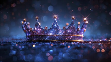 A regal blue backdrop accentuates a minimalist crown adorned with digital stars, symbolizing divine sovereignty in the digital realm.
