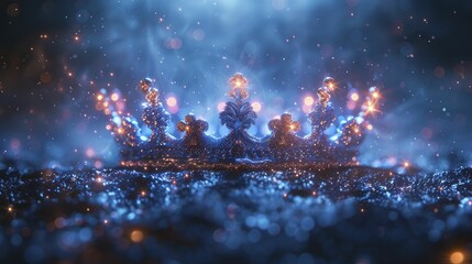 A digital stellar crown adorns regal blue, symbolizing divine sovereignty in the digital realm. - obrazy, fototapety, plakaty