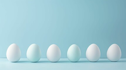 Minimalistic Easter egg silhouettes against a pastel blue backdrop, symbolizing new beginnings and savings.