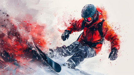 snowboarder jumping on white background generative ai - obrazy, fototapety, plakaty