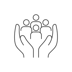 Group of people on hands icon line style isolated on white background. Vector illustration