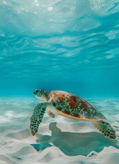 Obraz premium Sea Turtle Swimming in Clear Turquoise Water