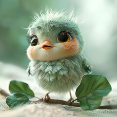 3d cute cartoon sparrow character, generative ai