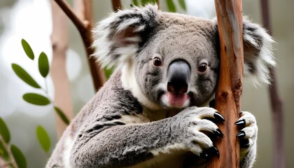 a koala with its claws gripping a tree branch tigh upscaled 8 - obrazy, fototapety, plakaty