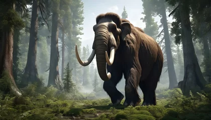 Foto op Canvas A Mammoth Walking Through A Dense Forest Its Mass © Sufia