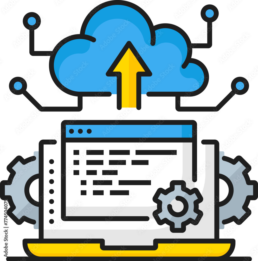 Poster web development vacancy, it specialist job, cloud architect career thin line color icon. it technolo