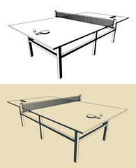 Table tennis table with rackets and ball - 774504246